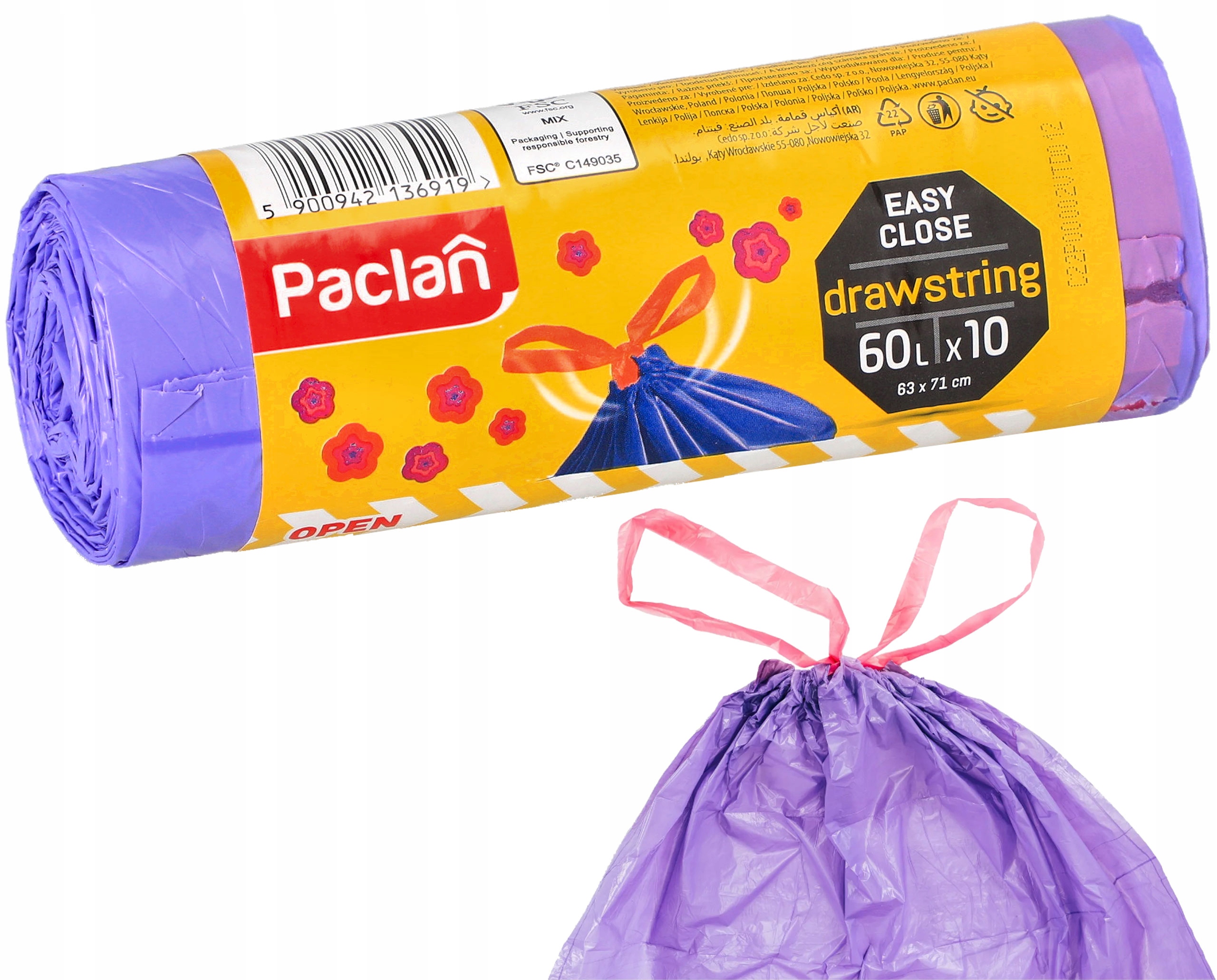 Paclan worki na śmieci zapachowe 60L 10szt - obrazek 2