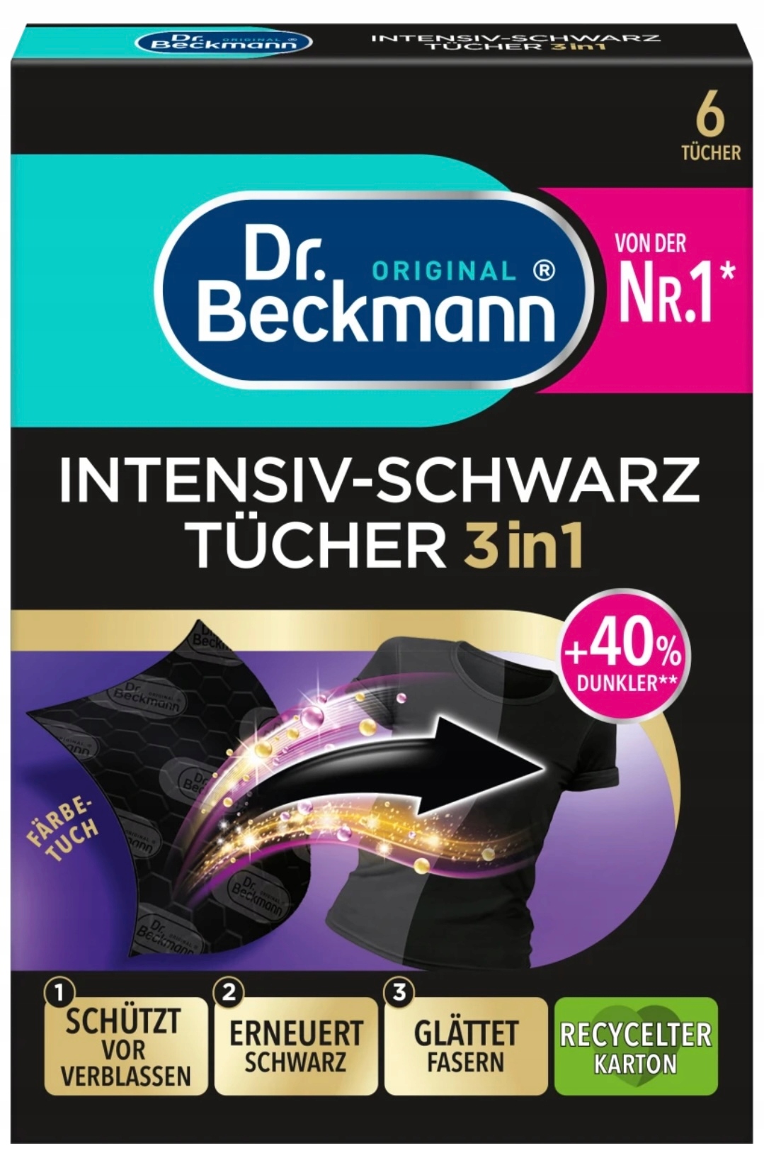 DR BECKMANN Niemieckie chusteczki przywracające czerń 6szt - obrazek 2